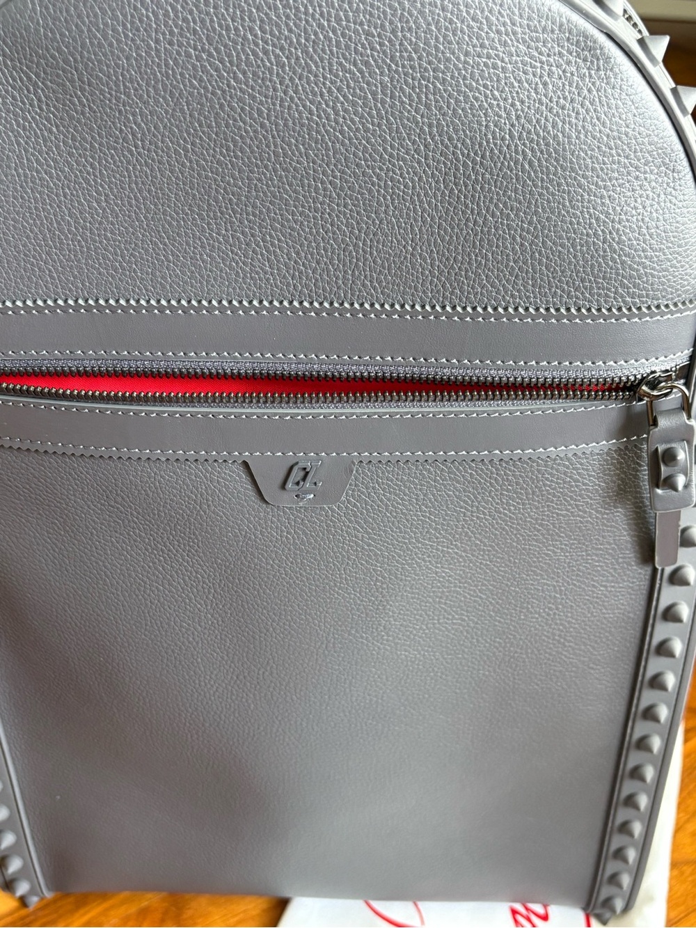 Christian Louboutin Back Paris Gray Leather Spike-Trim Backpack, NEW - Picture 7 of 17
